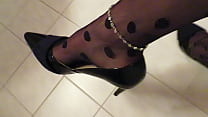 free britan black patent castaluna leather high heels anklet and pantyhose dangling by isabellesandrine free