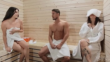 free trans angels skyy cant help checking bailey archers curves in the sauna while his gf sits next to him free
